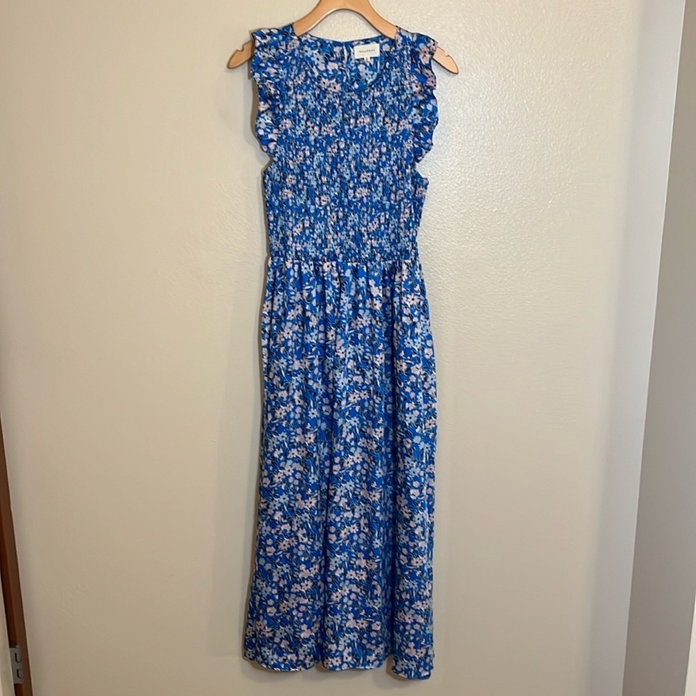 Blue Floral Smocked Maxi Dress